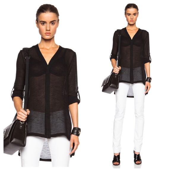 Helmut Lang Black Swift Button Down Triacetate-Blend Top Size Small Quiet Luxury - Picture 1 of 11